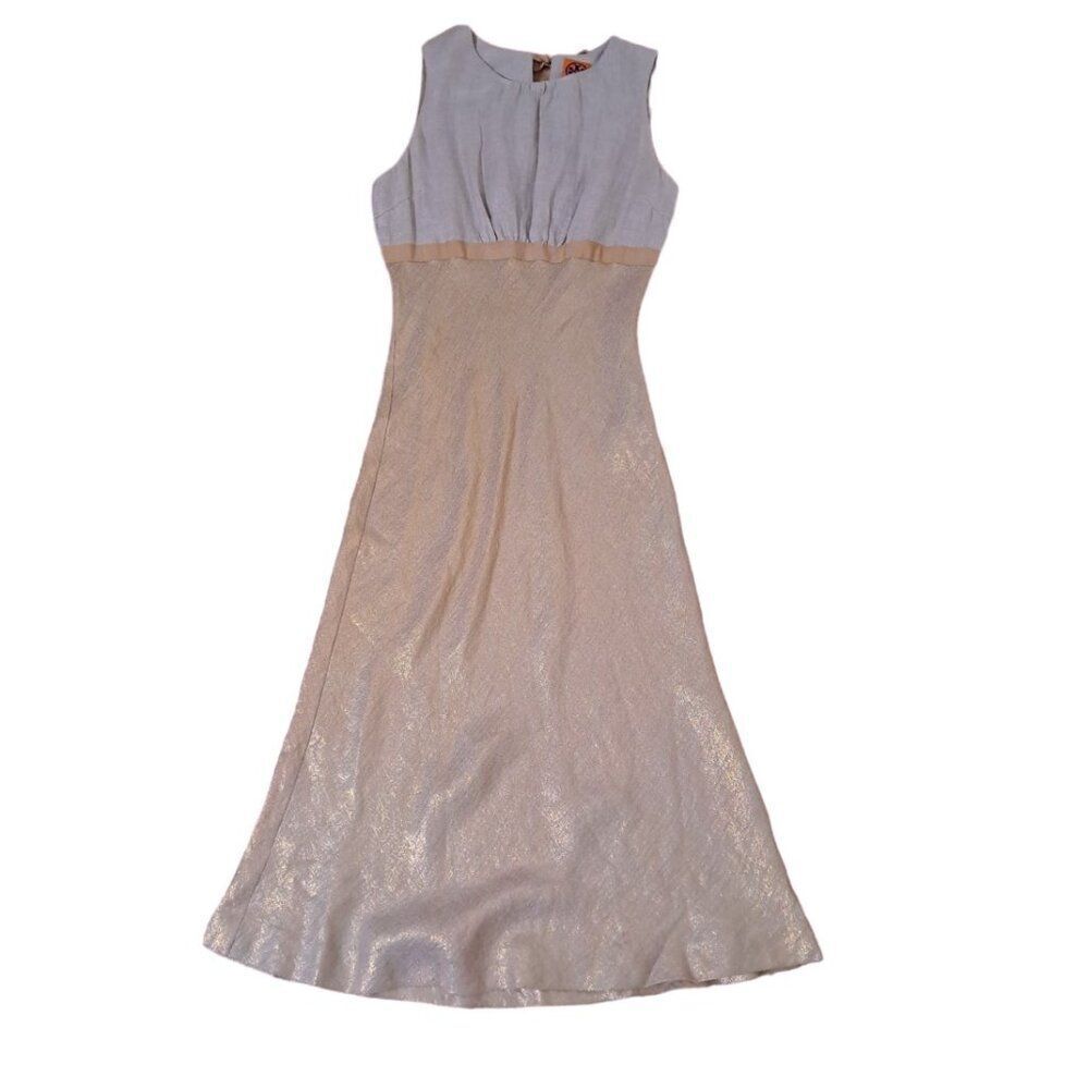 Tory Burch Women's Estee Dress Linen Gold Bias Cut Sleeveless Party Cocktail 10